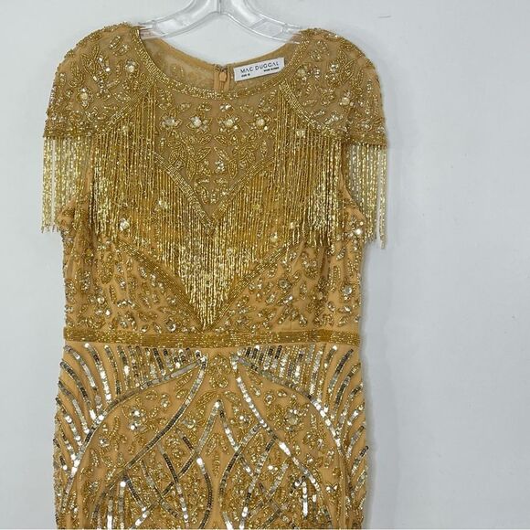 Mac Duggal 4715 Size 10 Embellished Fringe Cap Sleeve Trumpet Gown, Light Gold - Picture 5 of 16